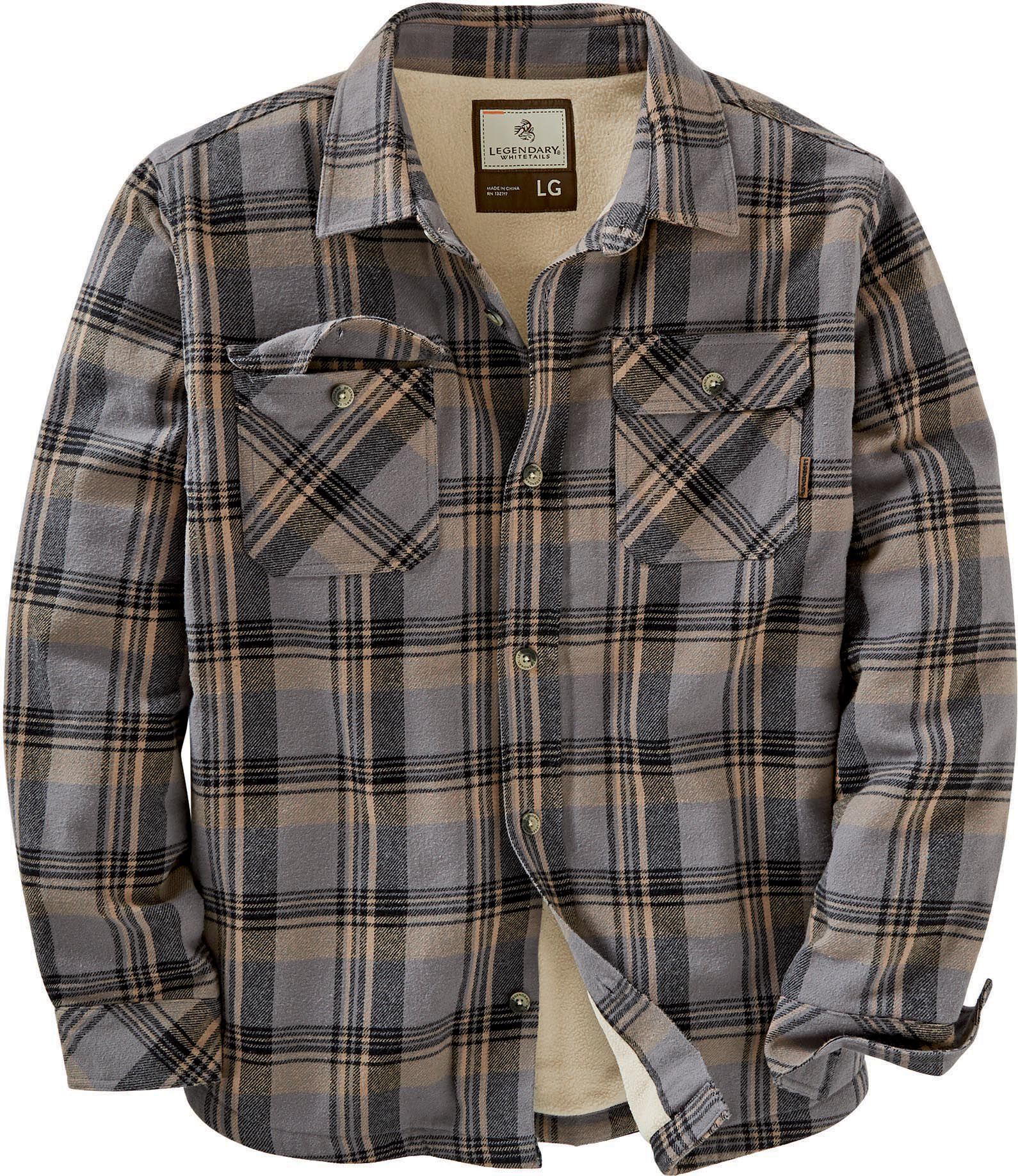 mens sherpa lined flannel jacket with hood